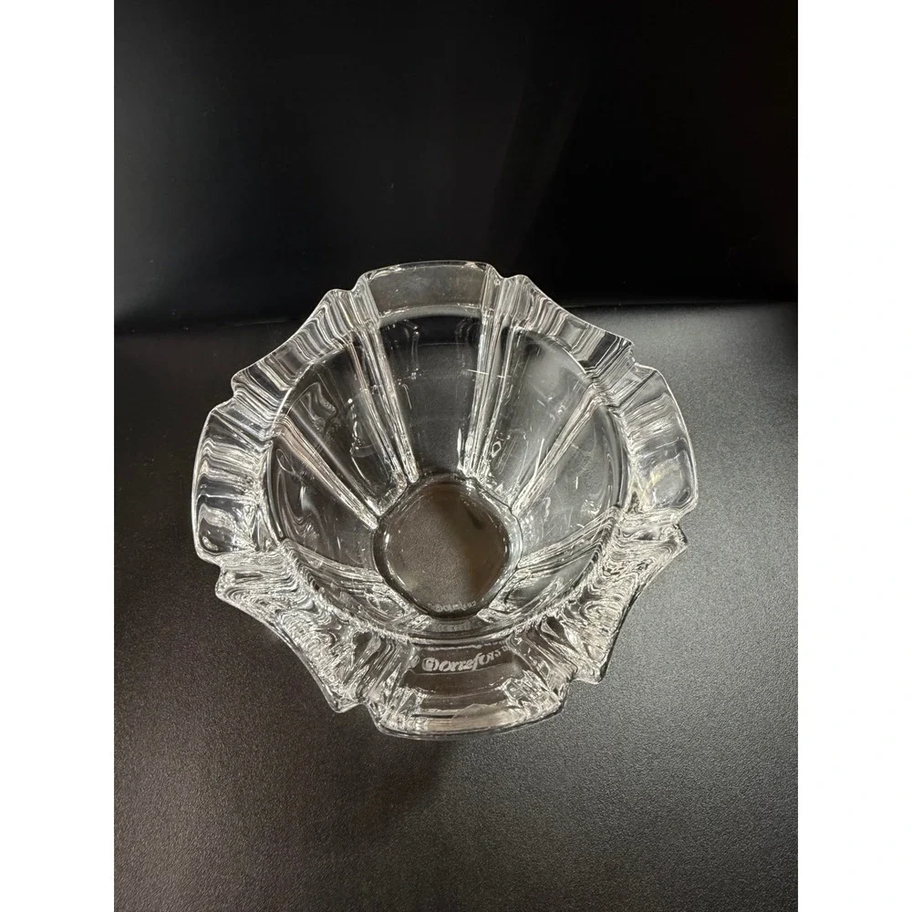 Orrefors Sweden Crystal Orion Fluted Octagonal Bowl Clear Glass Art Signed 5.25